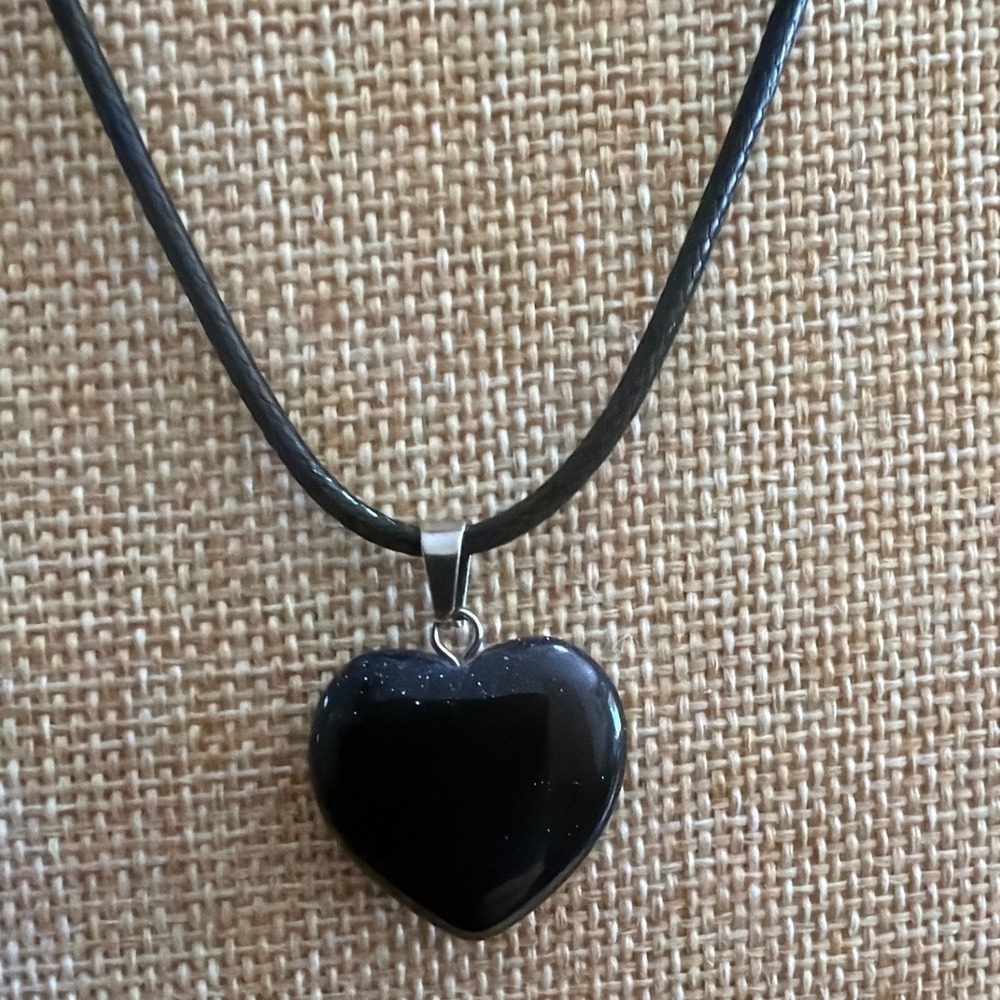 Black Heart Pendant Necklace Cord Chain Silver Tone Clasp Dark Goth y2k